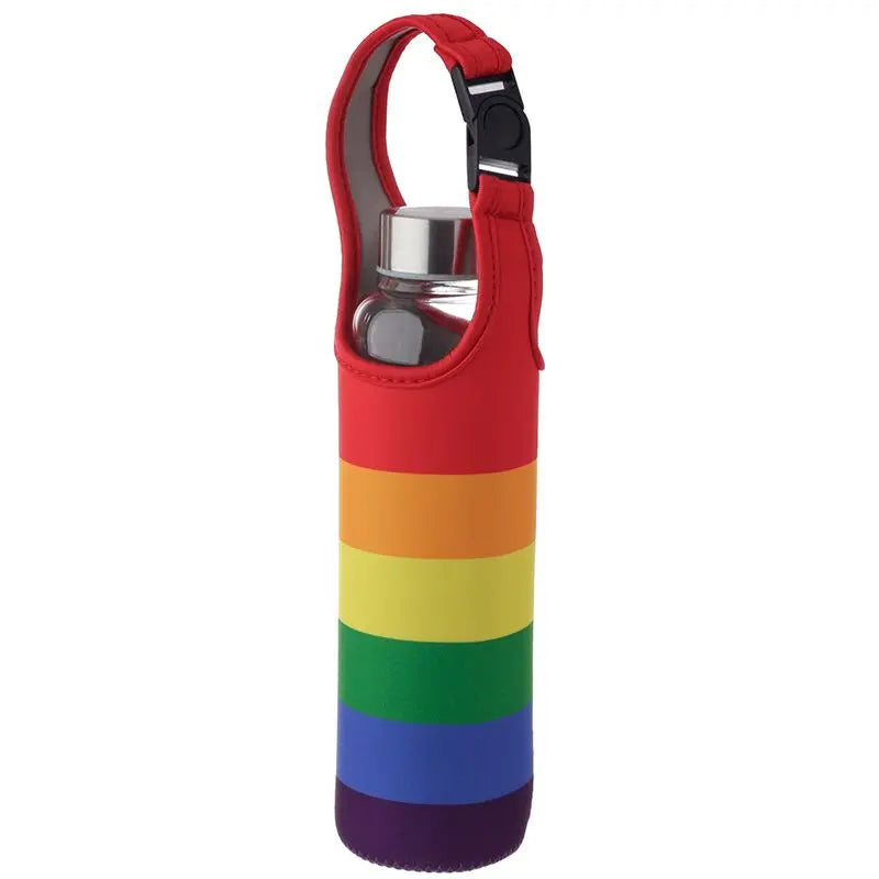 Rainbow Reusable Glass Water Bottle with Protective Sleeve