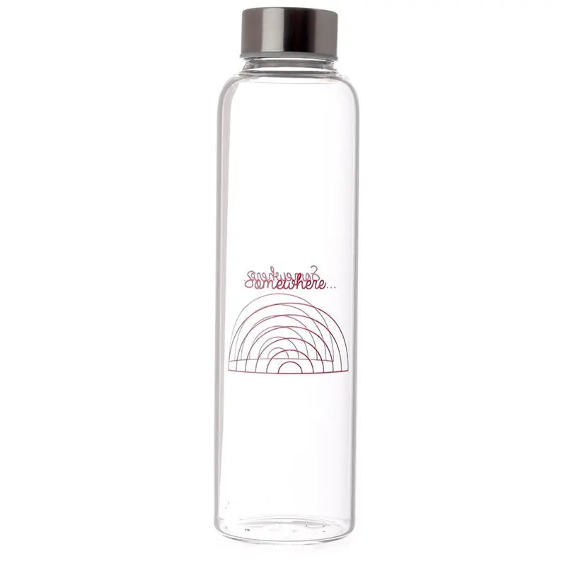 Rainbow Reusable Glass Water Bottle with Protective Sleeve