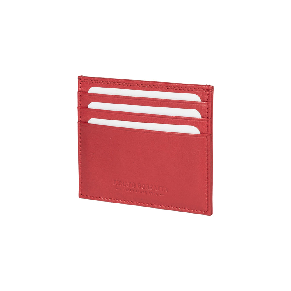 RB12016V | Porta Carte di Credito in Vera Pelle pieno fiore, con leggera grana. Colore Rosso. Protezione RFID. Dimensioni: cm 10 x 8 x 0,5. Confezione: Scatola regalo fondo/coperchio-0