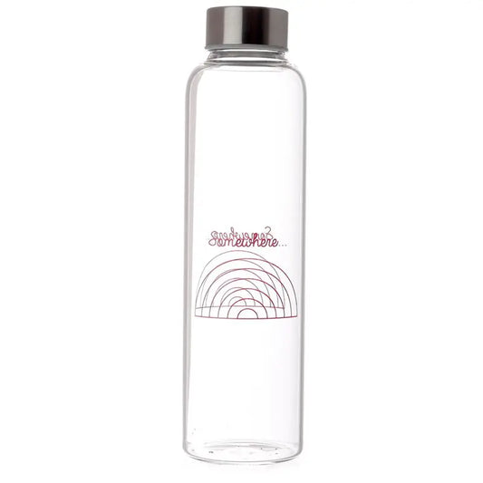 Rainbow Reusable Glass Water Bottle with Protective Sleeve